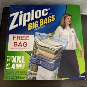 ZIPLOC Jumbo 20 Gallon Big Bags Stand and Fill XXL 2'x2.7' / Box of 4 Bags *NOS*